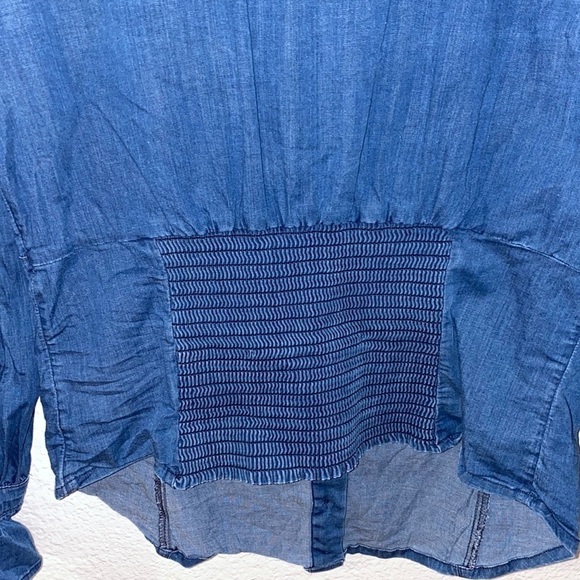 FREE PEOPLE | Ruched Chambray Button Front Blouse - Picture 4 of 7